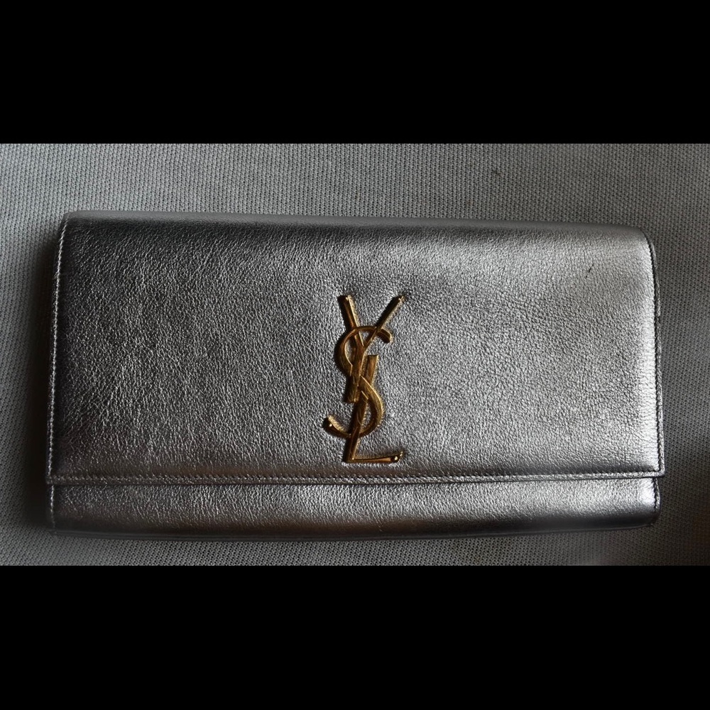 Yves Saint Laurent Logo Kate Clutch in Metallic